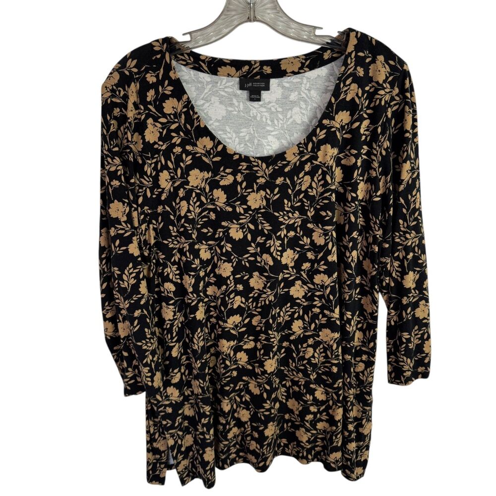 J. Jill Wherever Collection Women's Tunic Top Size Large Black/Brown Floral